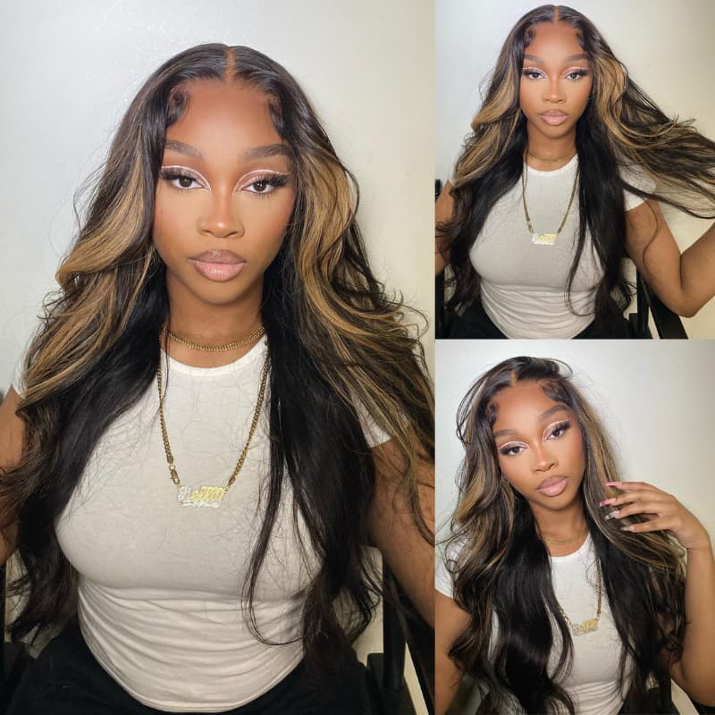 SWAY Black And Brown Highlight Streak Lace Front Virgin Human Hair Wig