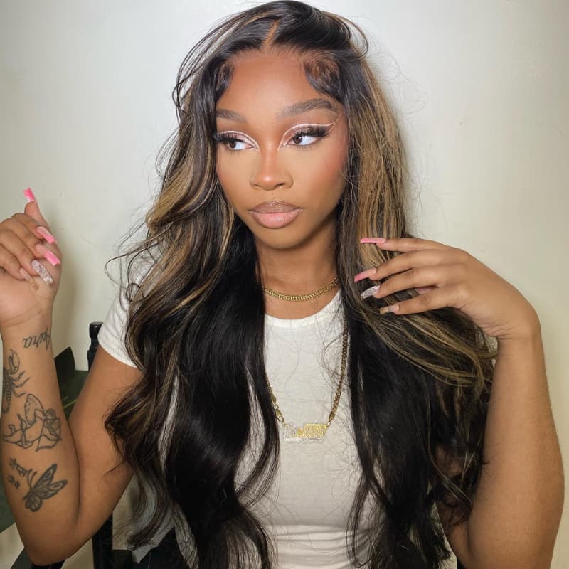 SWAY Black And Brown Highlight Streak Lace Front Virgin Human Hair Wig