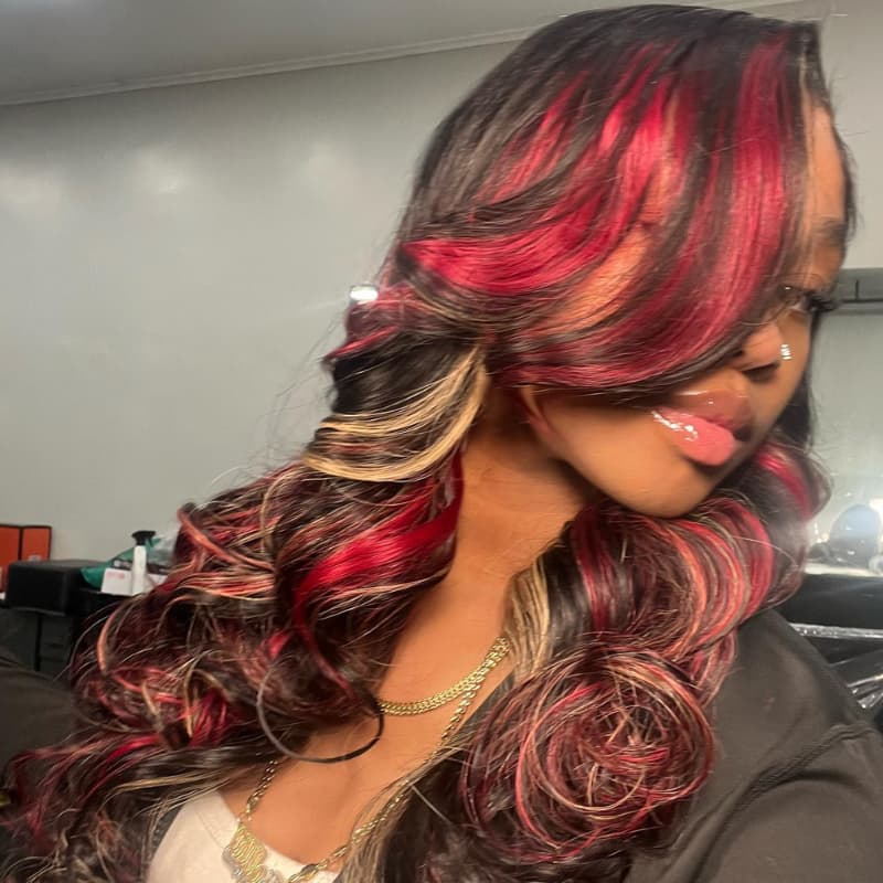 SWAY Black With 99J Red Brown Highlights HD Lace Front Human Hair Wigs