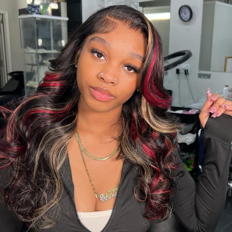 SWAY Black With 99J Red Brown Highlights HD Lace Front Human Hair Wigs