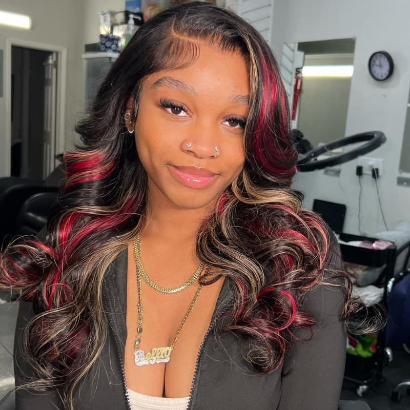 SWAY Black With 99J Red Brown Highlights HD Lace Front Human Hair Wigs