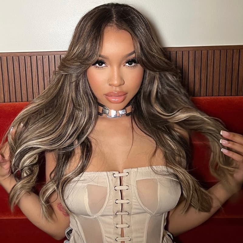 SWAY Black With Brown Highlight Curtain Bangs Virgin Human Hair Wigs