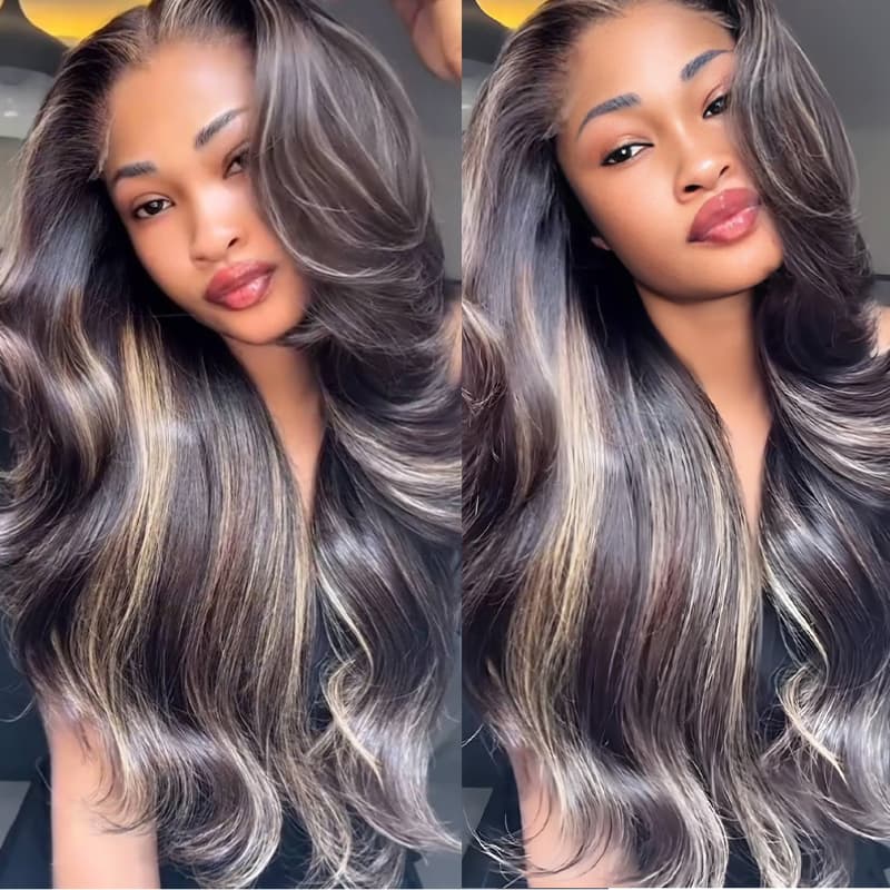 SWAY Black With Brown Highlights 13x4 HD Lace Front Virgin Human Hair Wigs