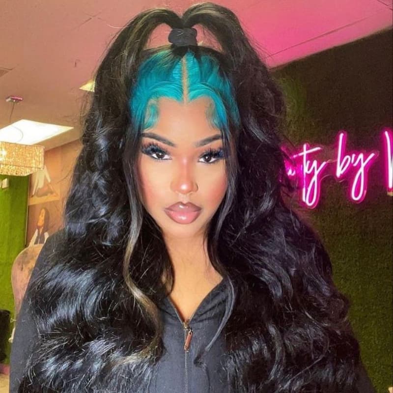 SWAY Black With Dark Midnight Blue Roots 13x4 Lace Front Human Hair Wigs 200 Density