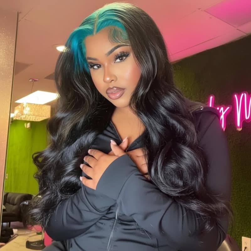 SWAY Black With Dark Midnight Blue Roots 13x4 Lace Front Human Hair Wigs 200 Density