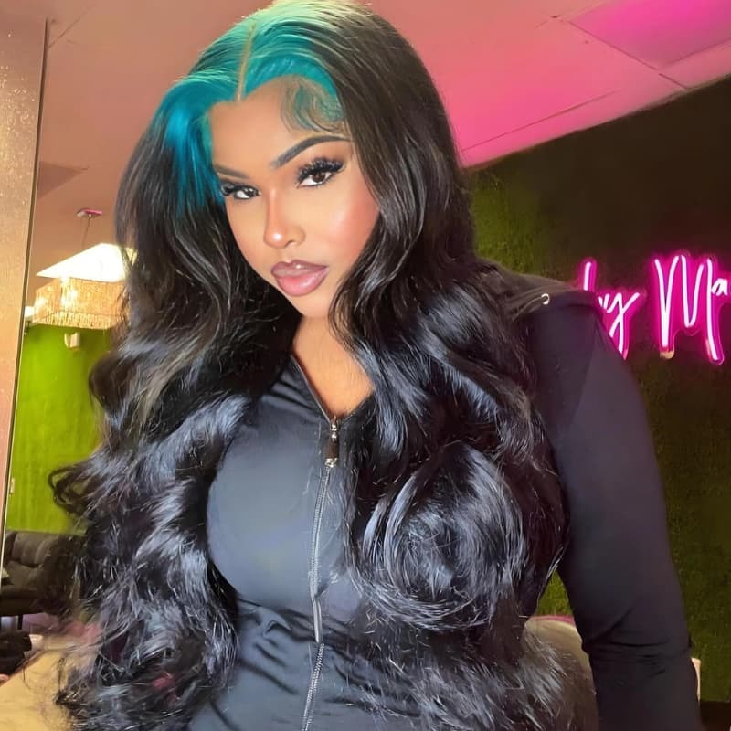 SWAY Black With Dark Midnight Blue Roots 13x4 Lace Front Human Hair Wigs 200 Density