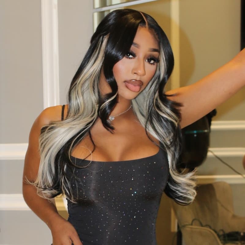 SWAY Black With Gray Blonde Streaks 13x4 Lace Front Virgin Human Hair Wigs 200 Density