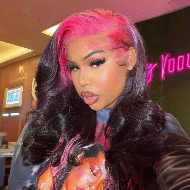SWAY Black With Hot Pink Roots 13x4 Lace Front Virgin Human Hair Wigs
