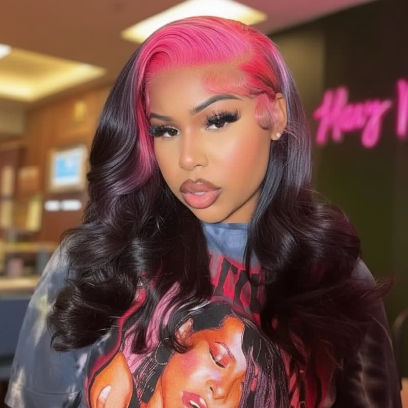 SWAY Black With Hot Pink Roots 13x4 Lace Front Virgin Human Hair Wigs