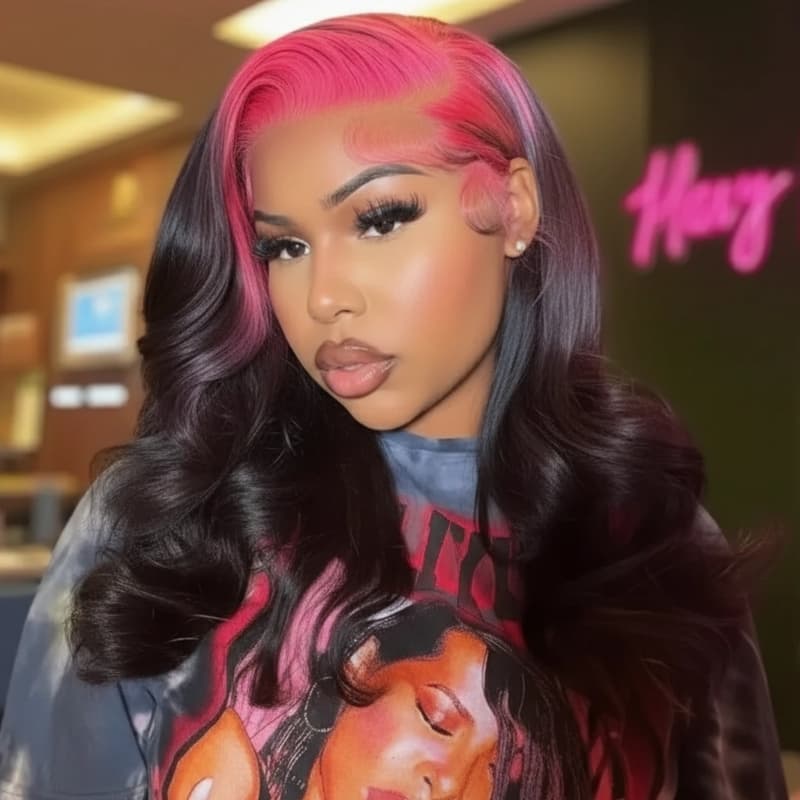 SWAY Black With Hot Pink Roots 13x4 Lace Front Virgin Human Hair Wigs