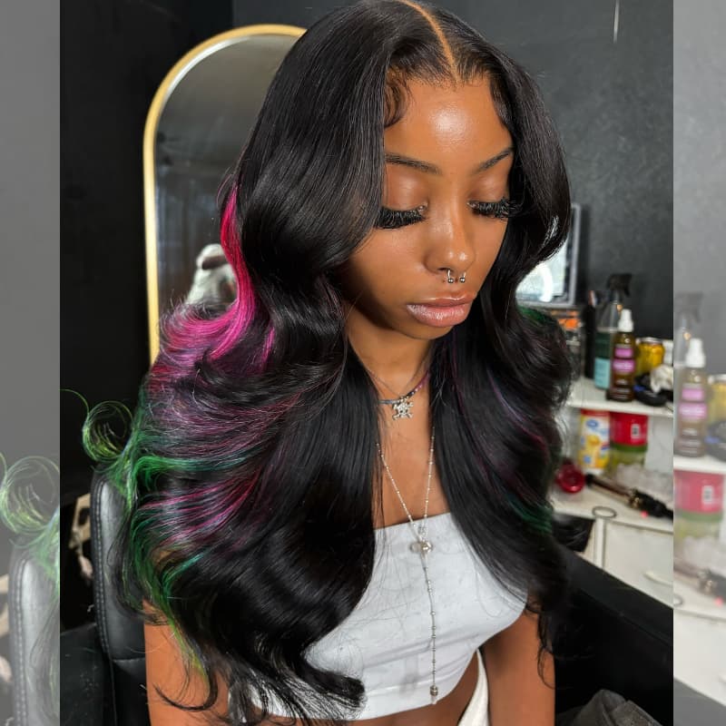 Pelucas de cabello humano ondulado con encaje frontal SWAY, color gris, densidad 200, 13x4 