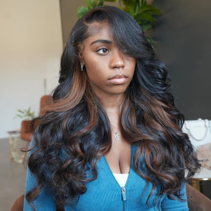 SWAY Black with Brown Streaks 13x4 HD Lace Front Virgin Human Wigs