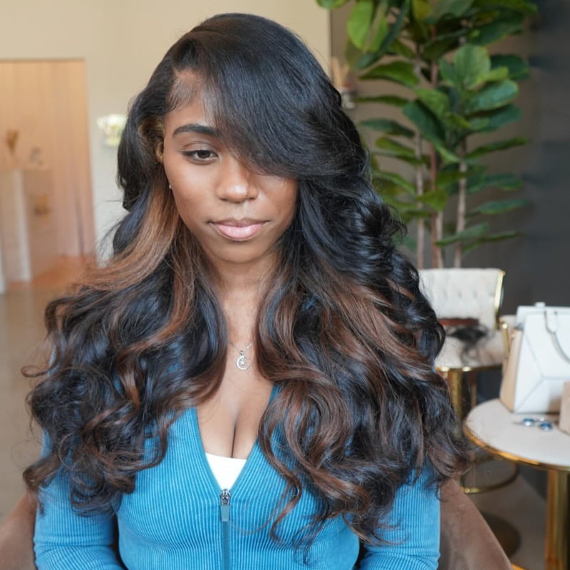 SWAY Black with Brown Streaks 13x4 HD Lace Front Virgin Human Wigs