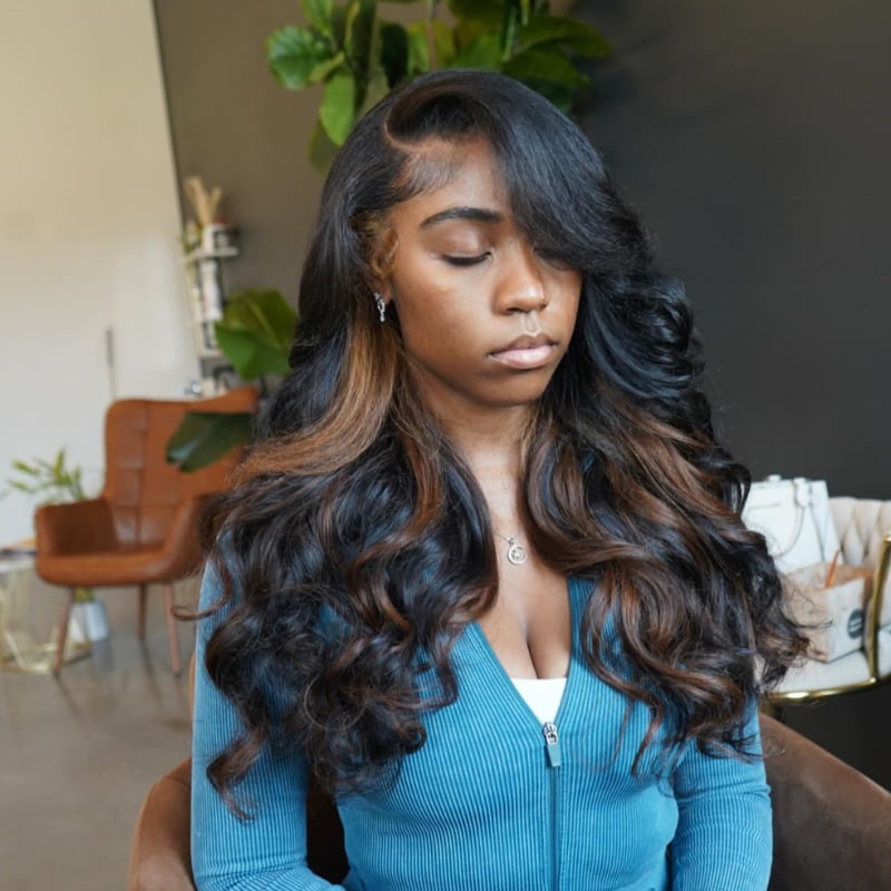 SWAY Black with Brown Streaks 13x4 HD Lace Front Virgin Human Wigs