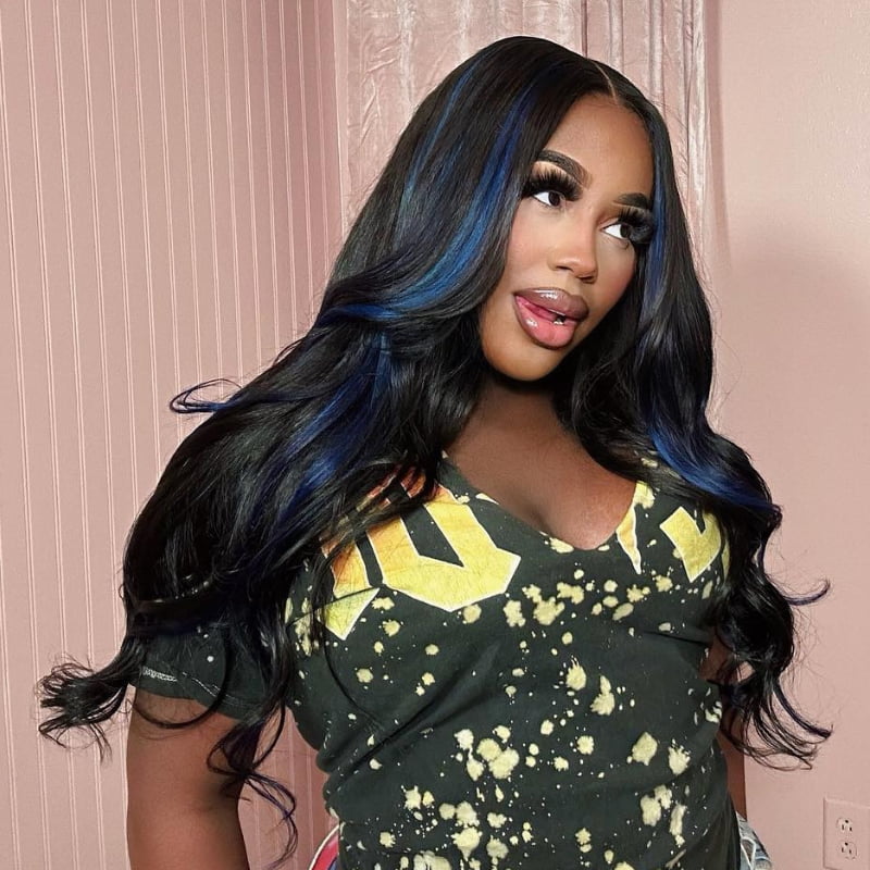 SWAY Black with Purple Blue Highlights Lace Front Virgin Human Wigs