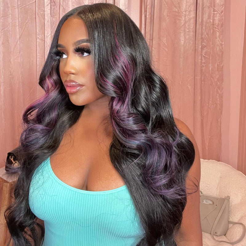 SWAY Black with Purple Blue Highlights Lace Front Virgin Human Wigs