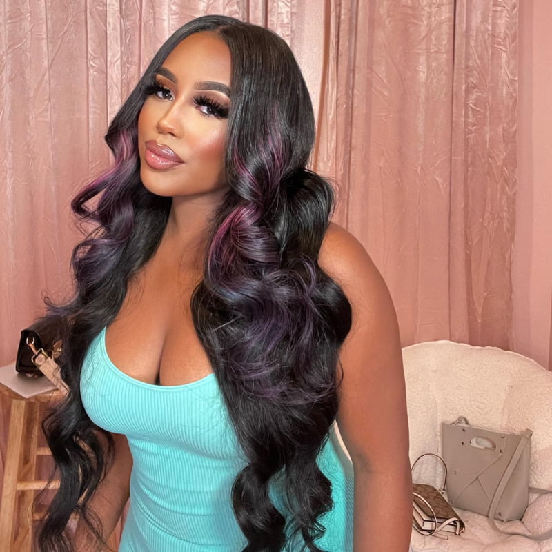 SWAY Black with Purple Blue Highlights Lace Front Virgin Human Wigs