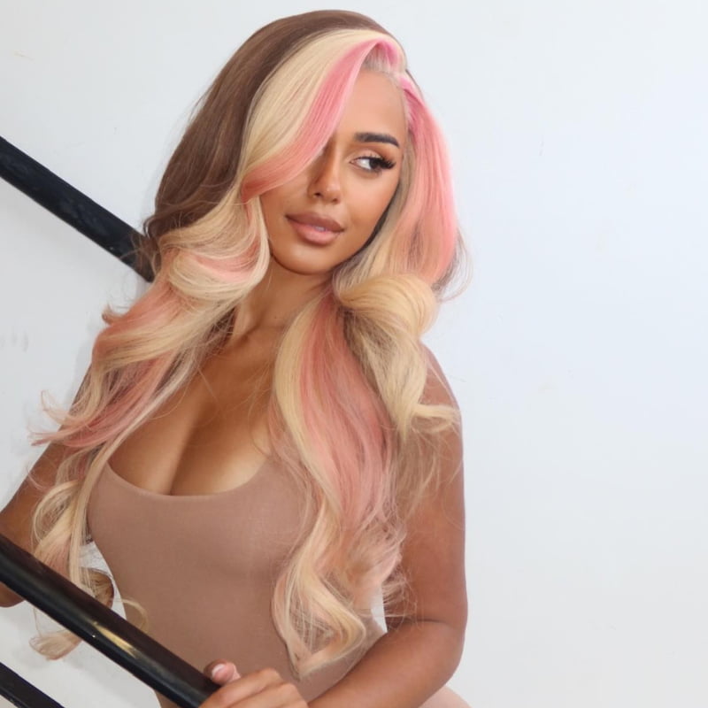 SWAY Blonde With Brown Pink Highlight Lace Front Virgin Human Hair Wig