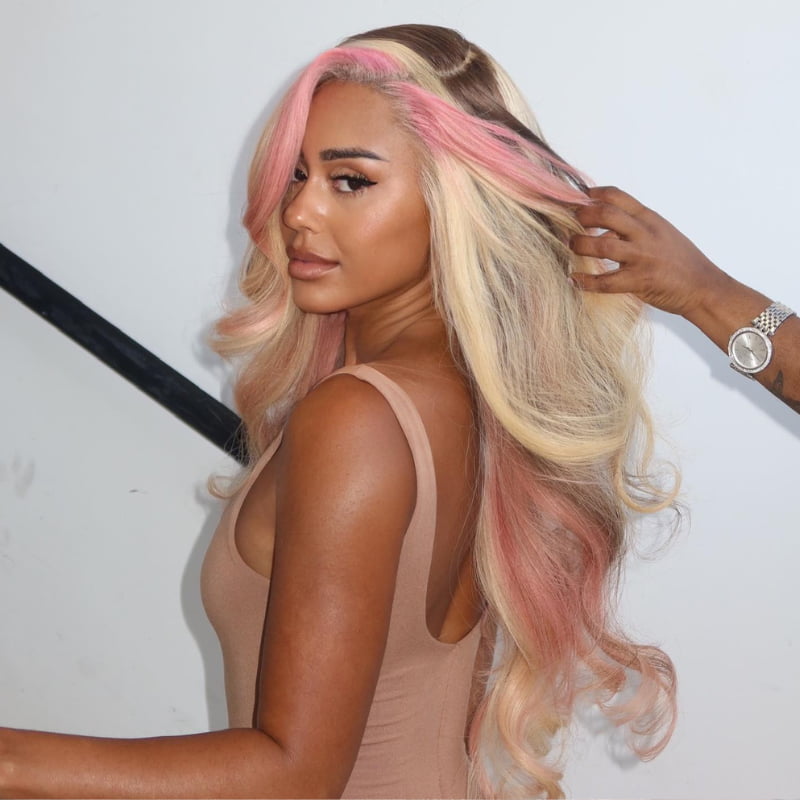 SWAY Blonde With Brown Pink Highlight Lace Front Virgin Human Hair Wig