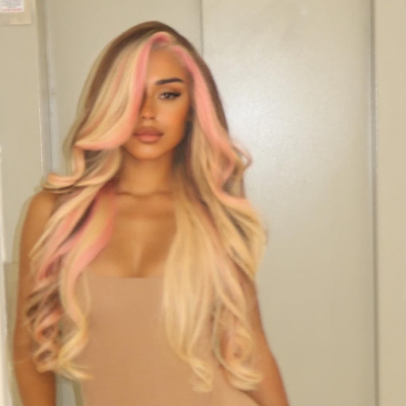 SWAY Blonde With Brown Pink Highlight Lace Front Virgin Human Hair Wig