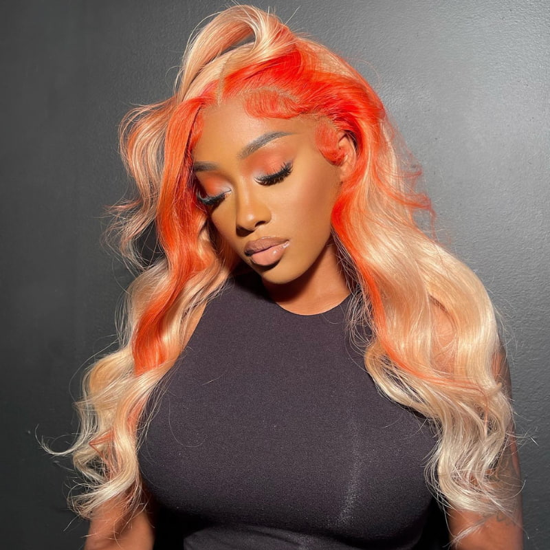 SWAY Blonde with Orange Skunk Stripe 13x4 Lace Front Virgin Human Wigs