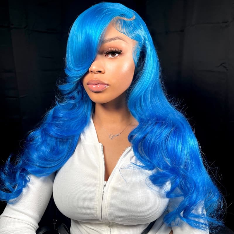 SWAY Blue Color 13x4 HD Transparent Lace Front Virgin Human Hair Wigs