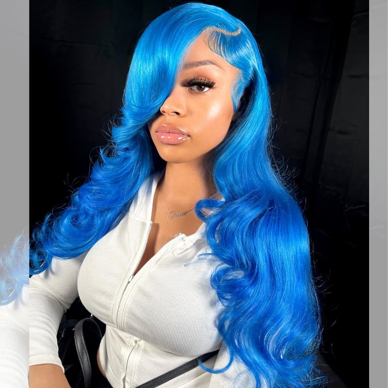 SWAY Blue Color 13x4 HD Transparent Lace Front Virgin Human Hair Wigs