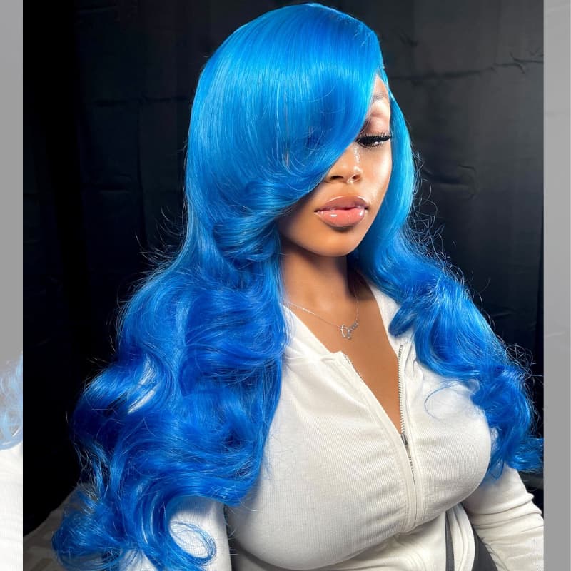 SWAY Blue Color 13x4 HD Transparent Lace Front Virgin Human Hair Wigs