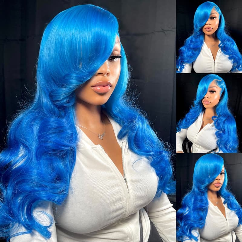 SWAY Blue Color 13x4 HD Transparent Lace Front Virgin Human Hair Wigs