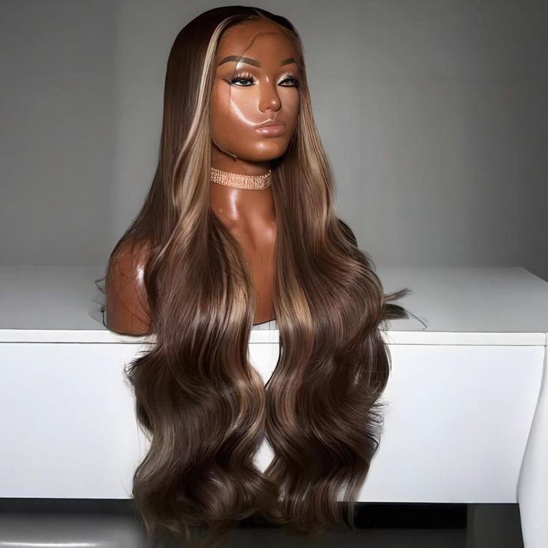 SWAY Brown Honey Blonde Highlights Wavy 13x4 Lace Front Human Hair Wigs