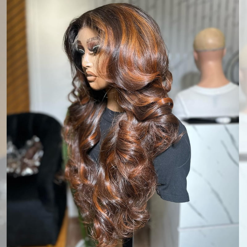 SWAY Brown with Ginger Highlight 13x4 Lace Front Virgin Human Hair Wig