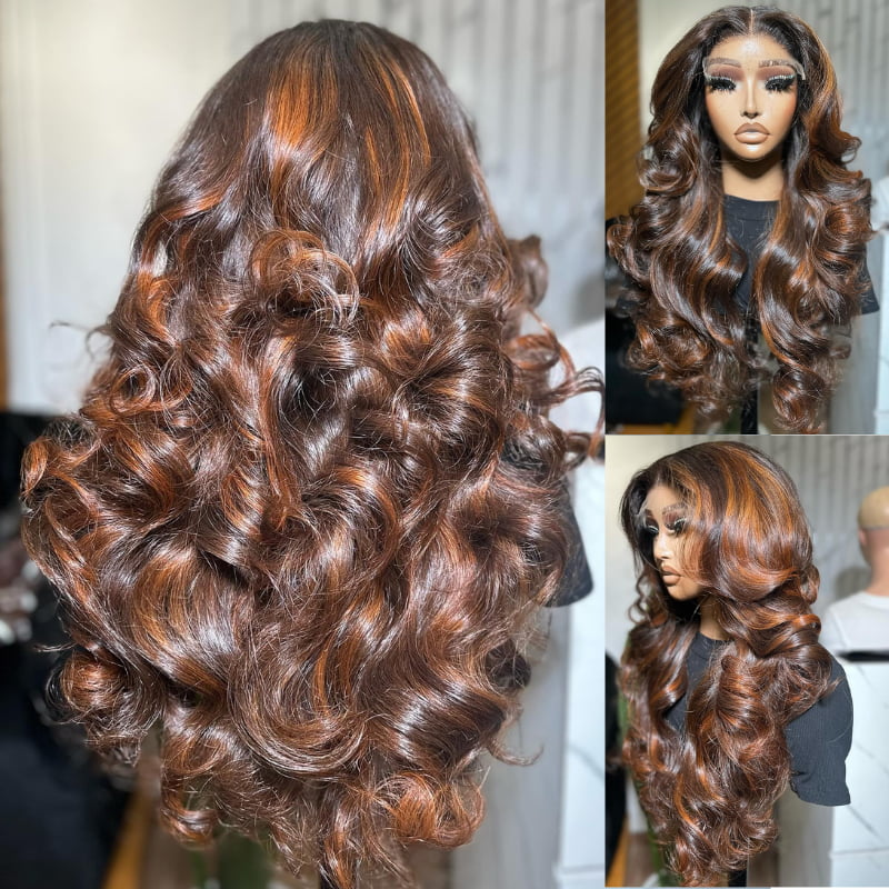 SWAY Brown with Ginger Highlight 13x4 Lace Front Virgin Human Hair Wig