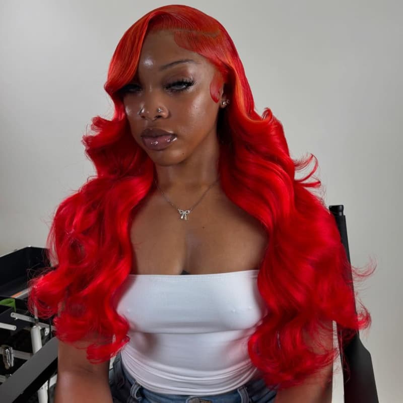 SWAY 200 Density Burgundy Red HD Transparent Lace Front Human Hair Wig