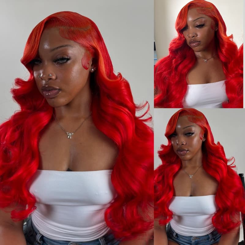 SWAY 200 Density Burgundy Red HD Transparent Lace Front Human Hair Wig