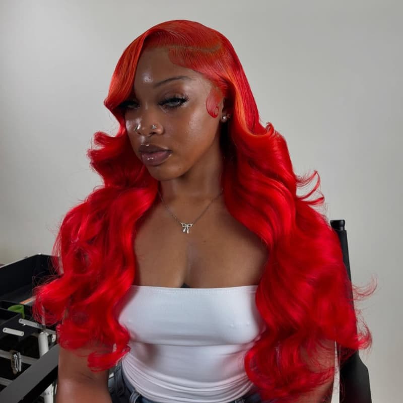 SWAY 200 Density Burgundy Red HD Transparent Lace Front Human Hair Wig