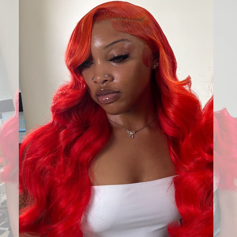 SWAY 200 Density Burgundy Red HD Transparent Lace Front Human Hair Wig