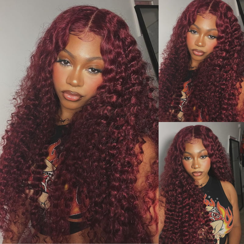 SWAY Burgundy Red Deep Curly 13x4 HD Lace Front Virgin Human Hair Wigs