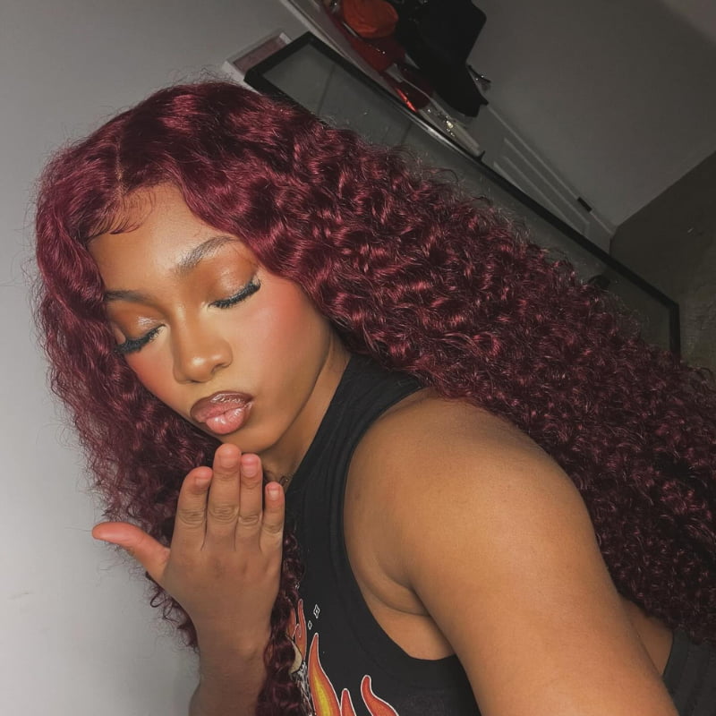 SWAY Burgundy Red Deep Curly 13x4 HD Lace Front Virgin Human Hair Wigs