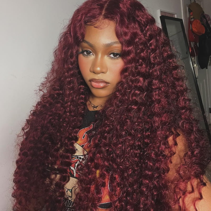 SWAY Burgundy Red Deep Curly 13x4 HD Lace Front Virgin Human Hair Wigs