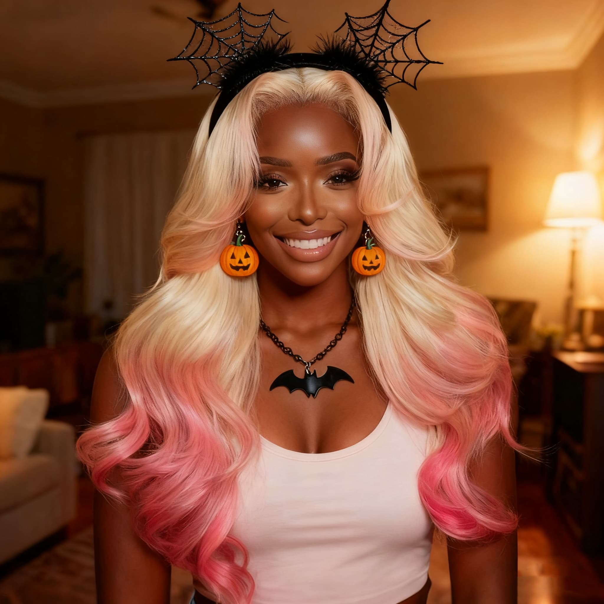 SWAY Halloween Cosplay Ombre Blonde Pink Skunk Stripe 13x4 Lace Front Human Hair Wigs