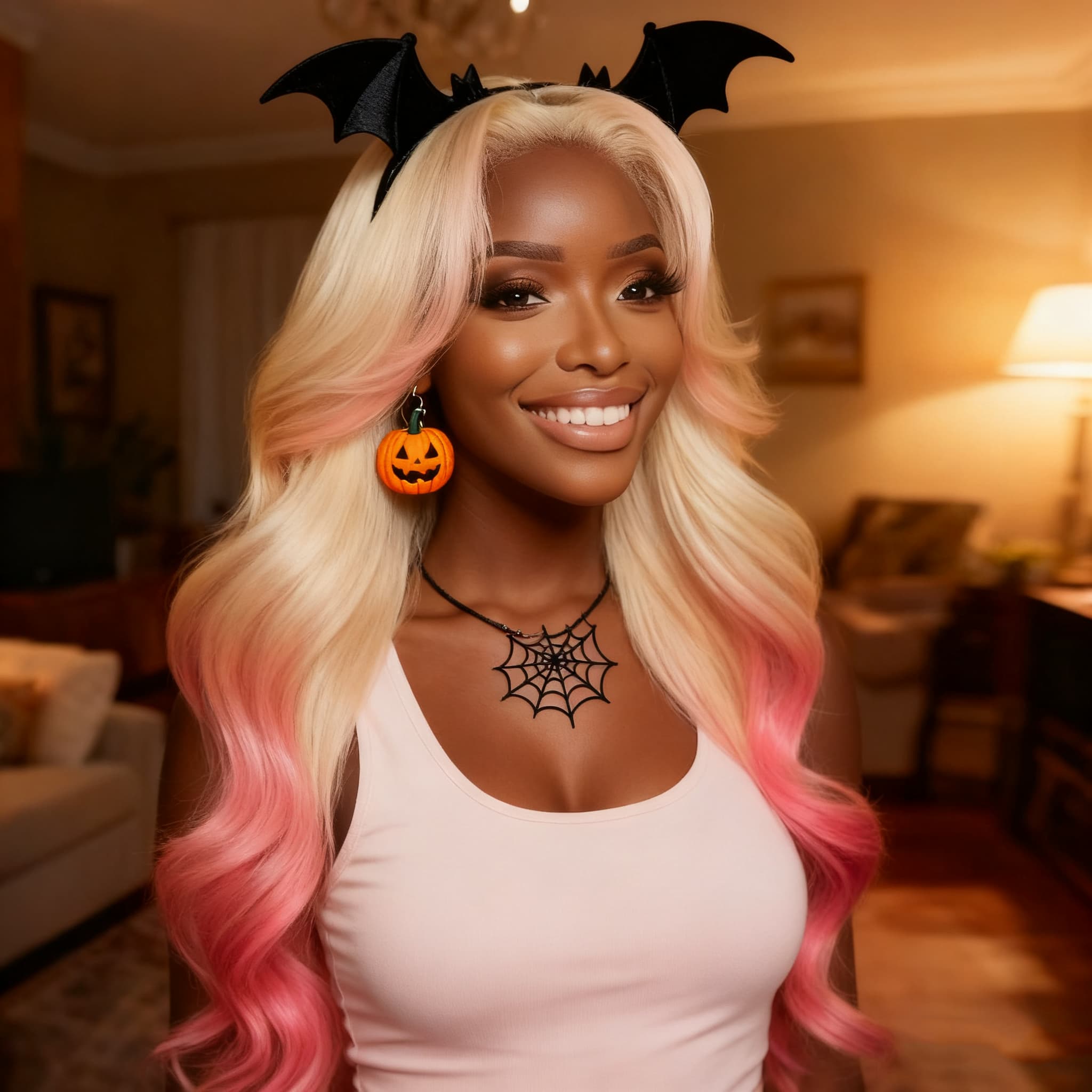 SWAY Halloween Cosplay Ombre Blonde Pink Skunk Stripe 13x4 Lace Front Human Hair Wigs