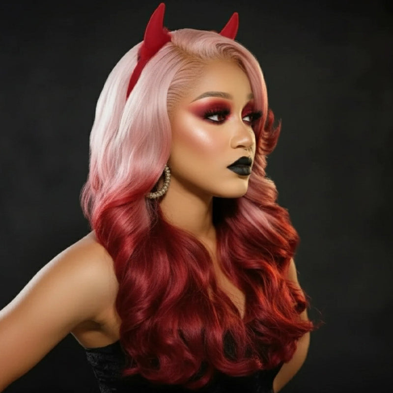 SWAY Cosplay Ombre Pink Strawberry Red 13x4 Lace Front Virgin Human Hair Wigs