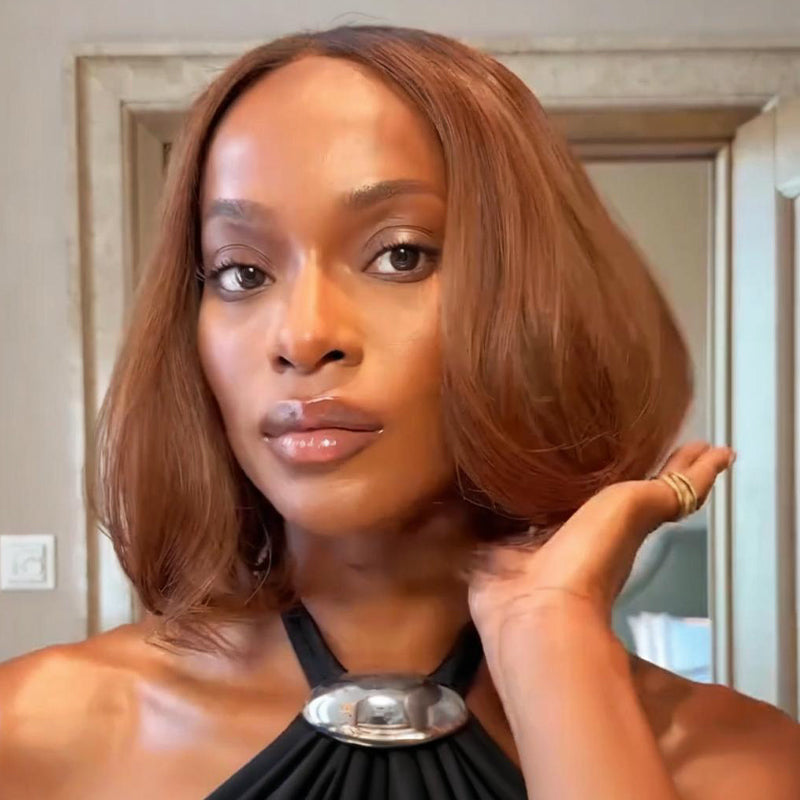 SWAY Elegant Caramel Brown Short Bob Straight 13x4 Lace Front Virgin Human Hair Wig