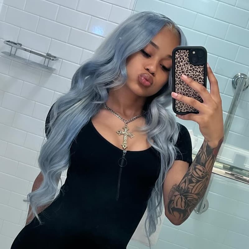 SWAY Grayish Blue Body Wave Curls 13x4 Lace Front Virgin Human Hair Wigs 200 Density