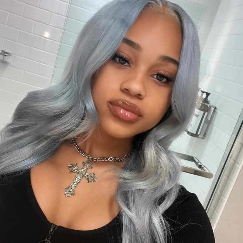 SWAY Grayish Blue Body Wave Curls 13x4 Lace Front Virgin Human Hair Wigs 200 Density