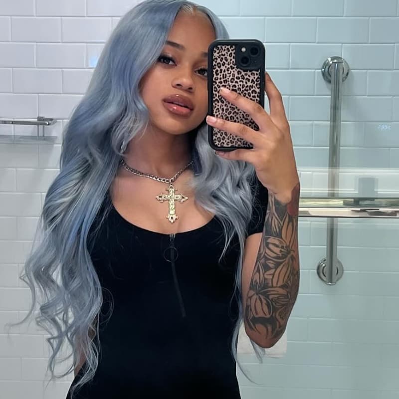 SWAY Grayish Blue Body Wave Curls 13x4 Lace Front Virgin Human Hair Wigs 200 Density