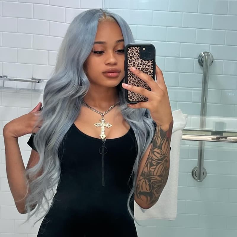 SWAY Grayish Blue Body Wave Curls 13x4 Lace Front Virgin Human Hair Wigs 200 Density
