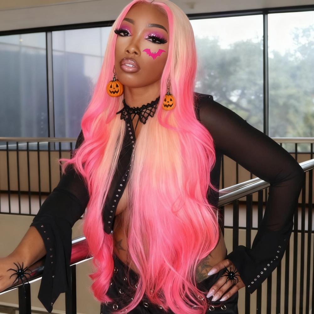 SWAY Halloween Cosplay 200 Density Ombre Blonde Pink 13x4 HD Lace Front Virgin Human Hair Wigs