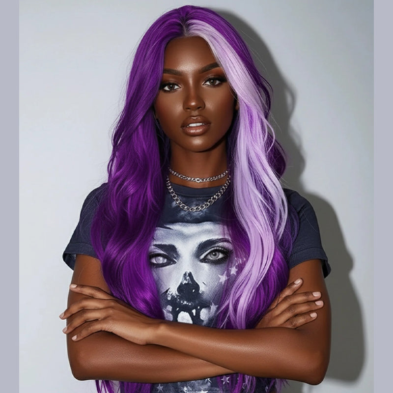 SWAY Halloween Cosplay Lavender Streak Purple 13x4 Lace Front Human Hair Wigs