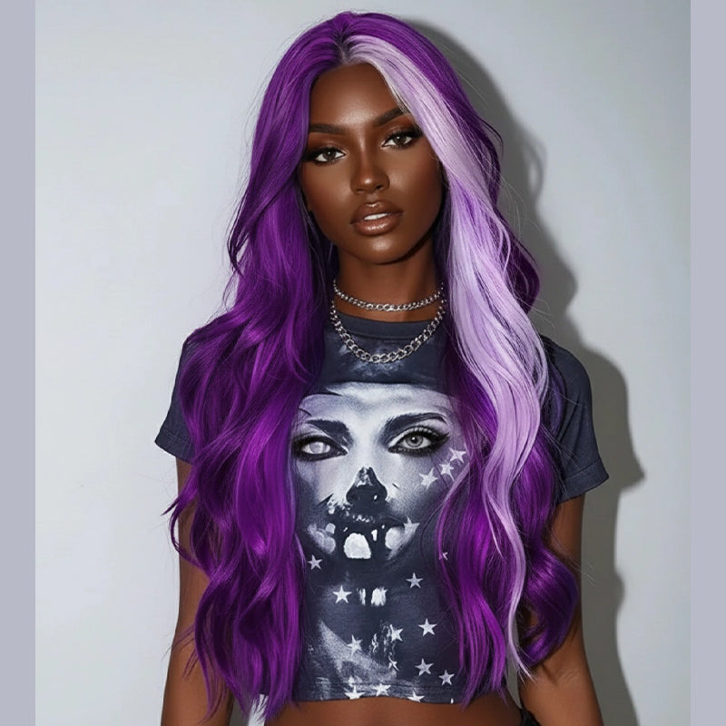 SWAY Halloween Cosplay Lavender Streak Purple 13x4 Lace Front Human Hair Wigs